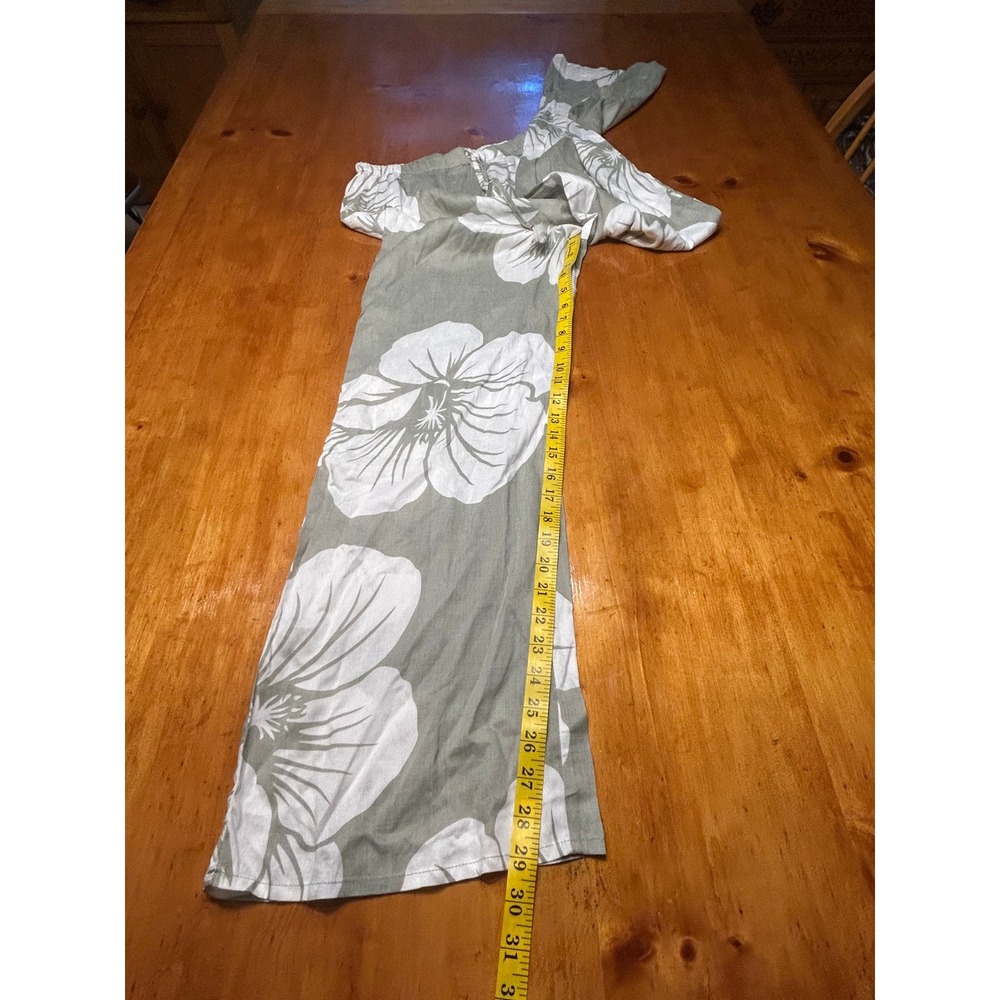 Salty Lemon Boho 2 Piece Set Sage Hibiscus Floral Crop Top Wide Leg Pants M NEW - Picture 9 of 16